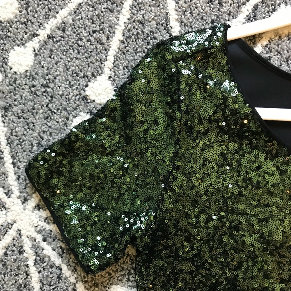 Lucy Paris Green Sequin Mini Dress Elastic Waist - Picture 9 of 16